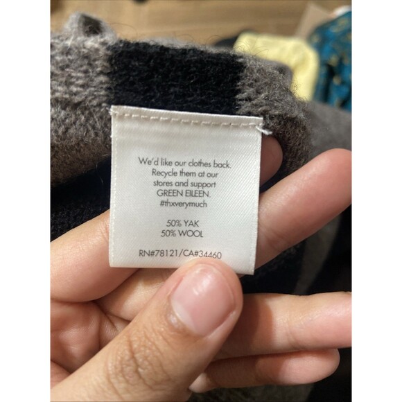 Eileen Fisher Yak Wool Turtleneck Poncho Sweater Gray Striped Cape M/L - Picture 5 of 7